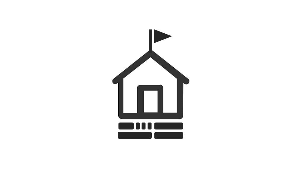 Ikon av ett hus med en flagga på taket och en bokliknande design under