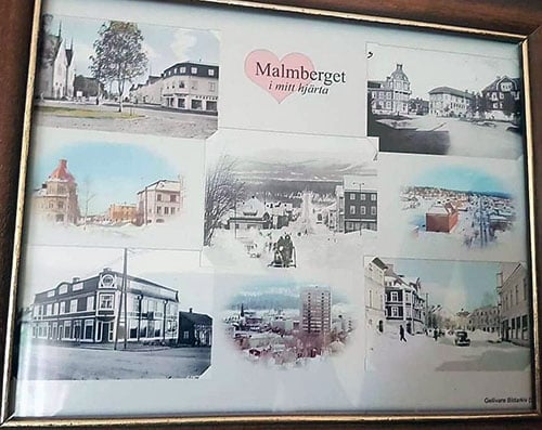 Collage av gamla fotografier från Malmberget, med texten