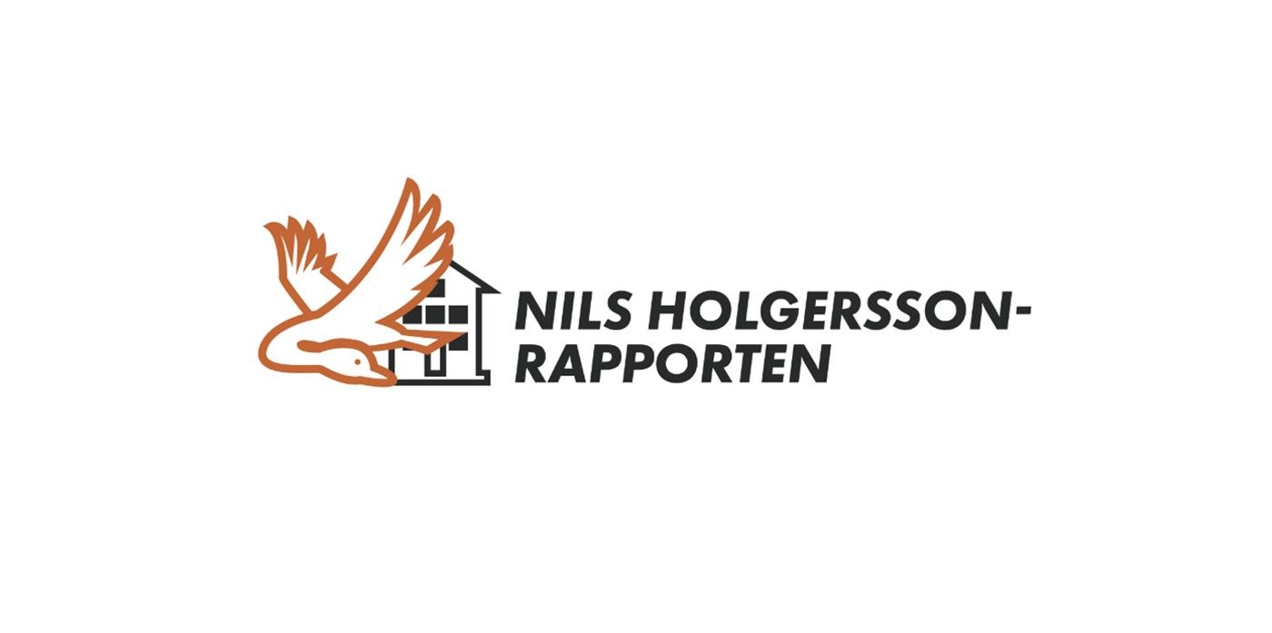 Logotyp med en stiliserad fågel och ett hus samt texten Nils Holgersson-rapporten