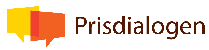 Logotyp för Prisdialogen med två färgade pratbubblor, en gul och en orange, följt av texten "Prisdialogen