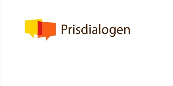 Prisdialogen logotyp med gula och orangea pratbubblor på vit bakgrund