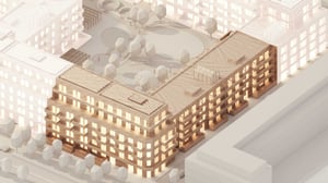 Modell av huset Brf Bäckaslöv