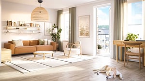 Vardagsrum med utgång till balkong