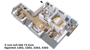 3 rok 72 kvm med inglasad balkong