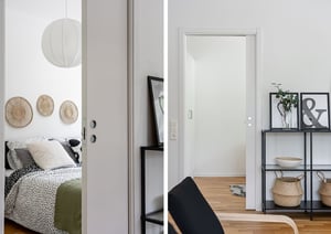 Kv. Kornknarren visningslägenhet 59 kvm, sovrum med skjutdörrar