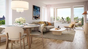 Vardagsrum med utgång till balkong