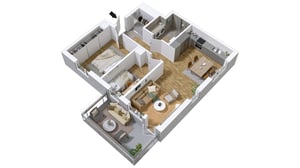 Välplanerad trerummare på 70  kvm åt söder med vy mot innergården 