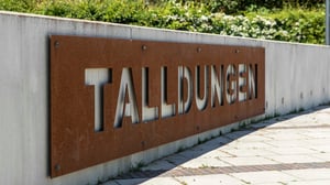 Skylt med texten Talludden på en vägg i Helsingborg