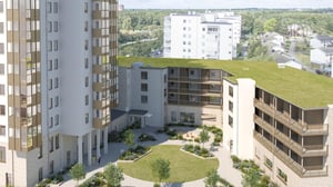 Flerfamiljshus med grön innergård mellan flerbostadshus