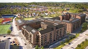 Illustration av flerbostadshus med stor innergård i Stenjuggarstaden