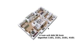 96 kvm med inglasad balkong