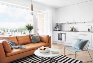 Soffa i vardagsrumsdel i kök/vardagsrum