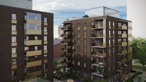 Moderna flerbostadshus med balkonger