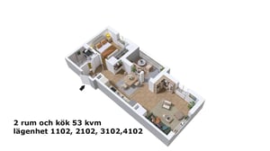 2 rok 53 kvm med inglasad balkong