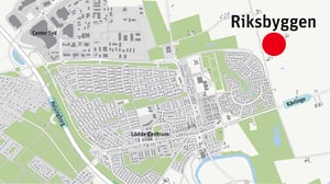 Karta över området kring Riksbyggen i Lödde Centrum med markerad plats