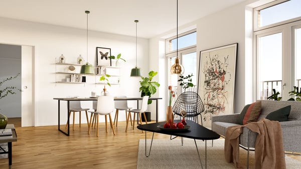 Vardagsrum med matplats