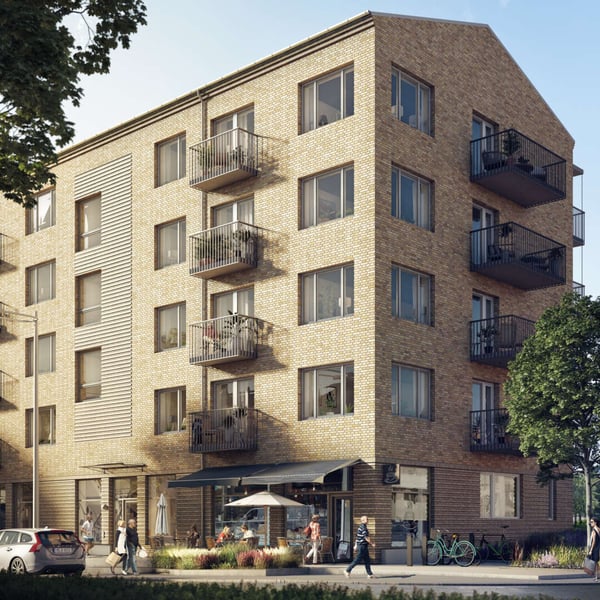 Bostadshuset sett från gatan