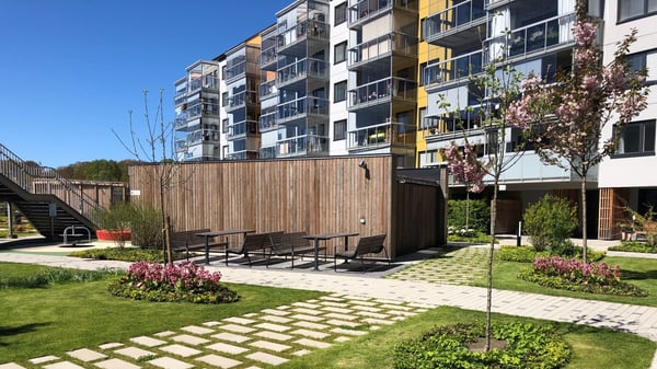 Innergården i det färdigbyggda Östra Kvarteret