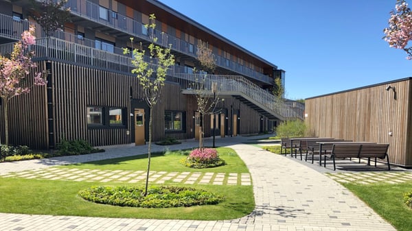 Innergården i det färdigbyggda Östra Kvarteret