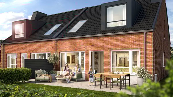 Gavelradhus med två uteplatser