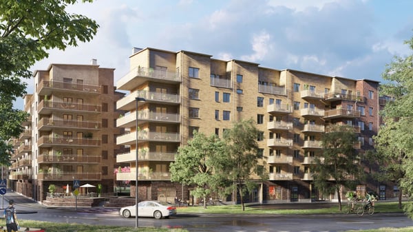 Bostadshus sett från gatan