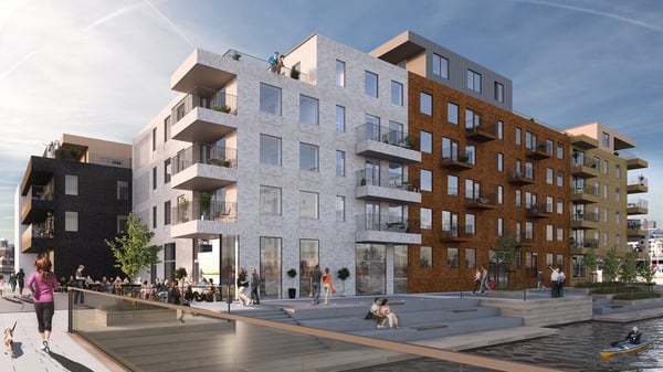 Visualisering av huset Brf Oceankajen