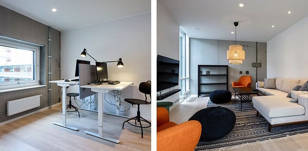 Lägenhet med arbetsrum och vardagsrum i modern stil