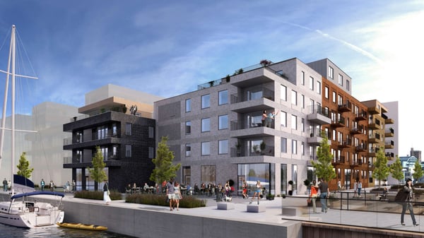 Visualisering av huset Brf Oceankajen