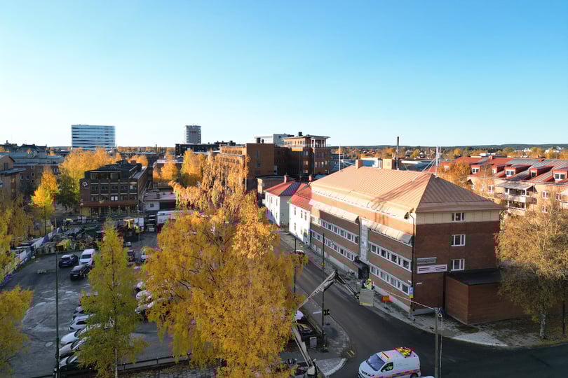 Drönarbild från våningsplanets höjd