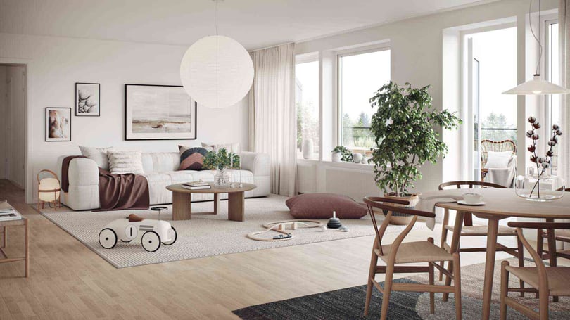 Vardagsrum med matplats