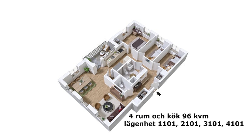 96 kvm med inglasad balkong