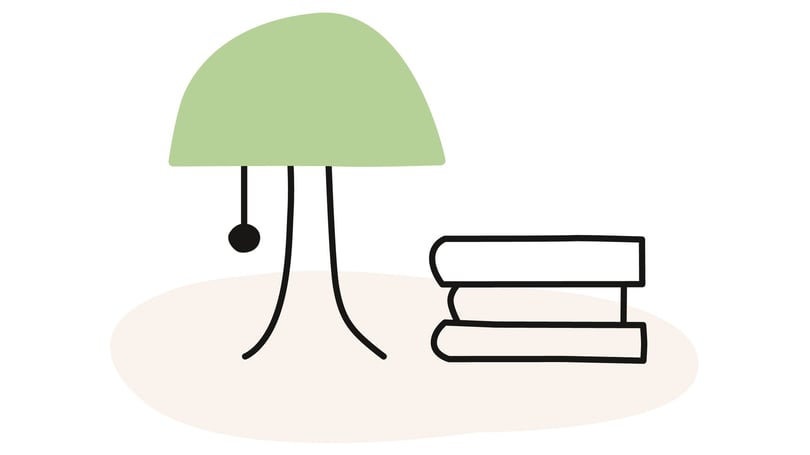 Illustration lampa och böcker