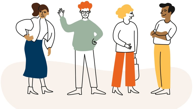 Fyra boende som pratar med varandra