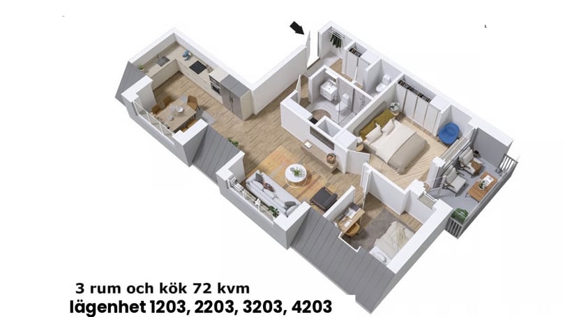  3 rok 72 kvm med inglasad balkong 