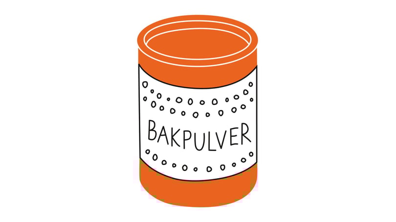 Illustration av en burk bakpulver med orange lock och etikett