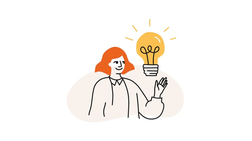 Illustration av en kvinna med orange hår och en tänd glödlampa