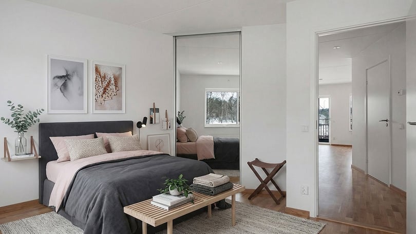 inflyttningsklar lägenhet med sovrum och öppen planlösning