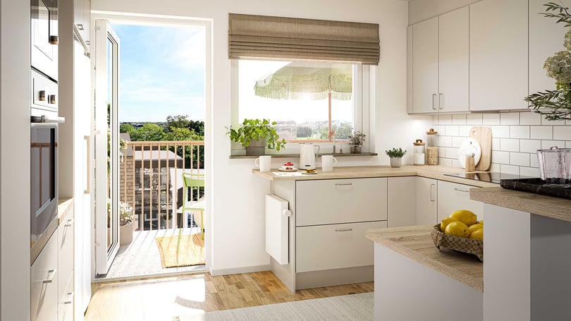 Kök med utgång till balkong