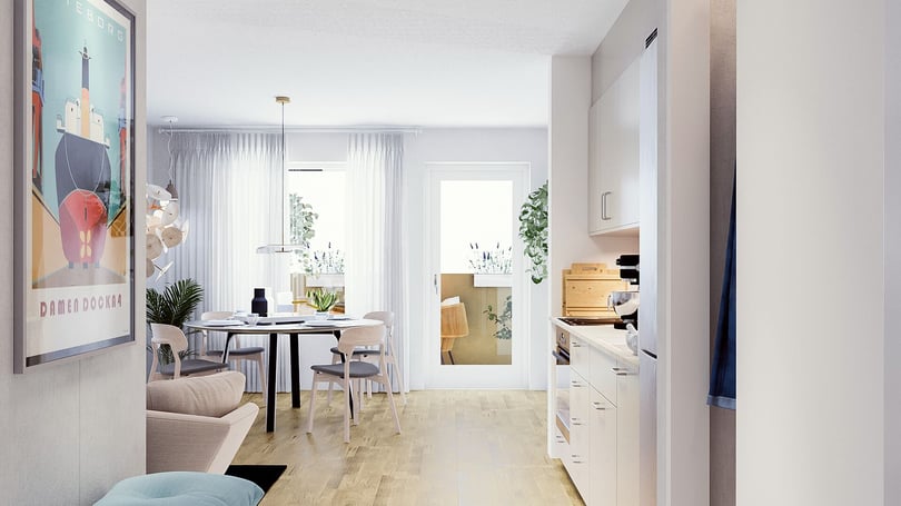 Kök och matplats i ljusa färger
