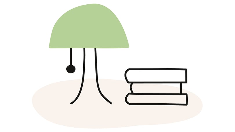 Illustration lampa och böcker