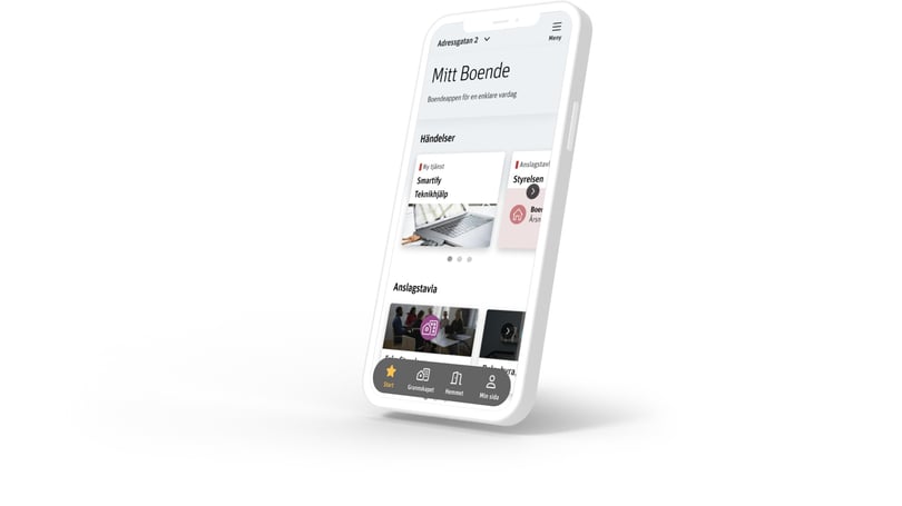 Mobilskärm med skärmbild på appen Mitt Boende