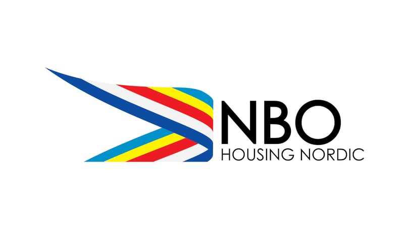 NBO Housing Nordic-logotyp med färgade band i blått, rött, gult och vitt