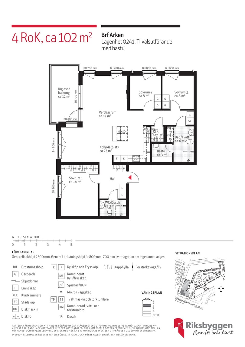 4 RoK, ca 102 m² i Brf Arken med vardagsrum, kök, sovrum och balkong