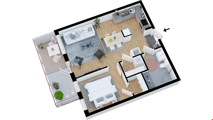Lägenhet 2302, 2 rum och kök med balkong, ca 54 m²