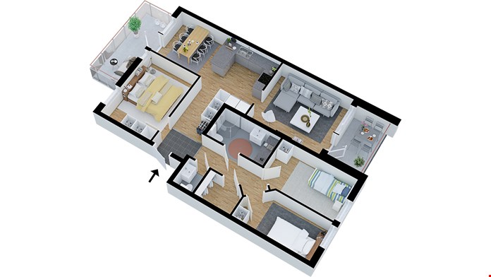 Lägenhet 3301, 4 rum och kök med 2 balkonger, ca 92 m²