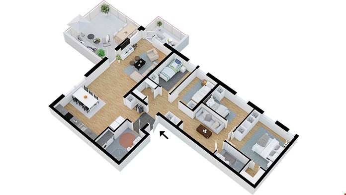 Lägenhet 4401, 5 rum och kök med balkong och privat terrass, ca 118 m²