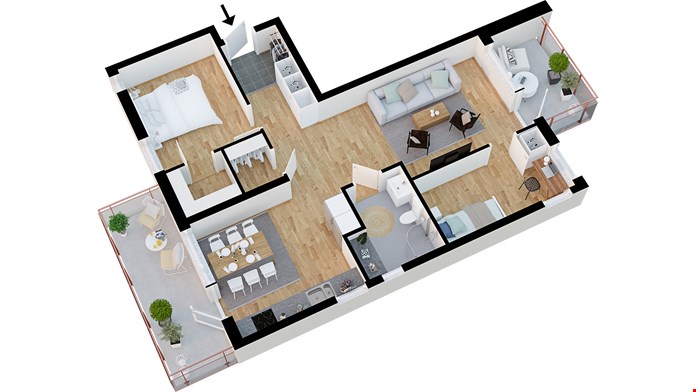 Lägenhet 5304, 3 rum och kök med 2 balkong, ca 76 m²