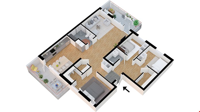 Lägenhet 5401, 4 rum och kök med 2 balkong, ca 108 m²