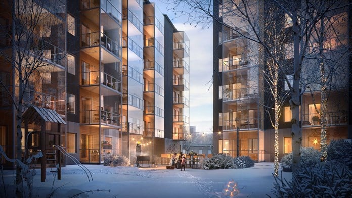 Brf Sjöparken innergård vintertid