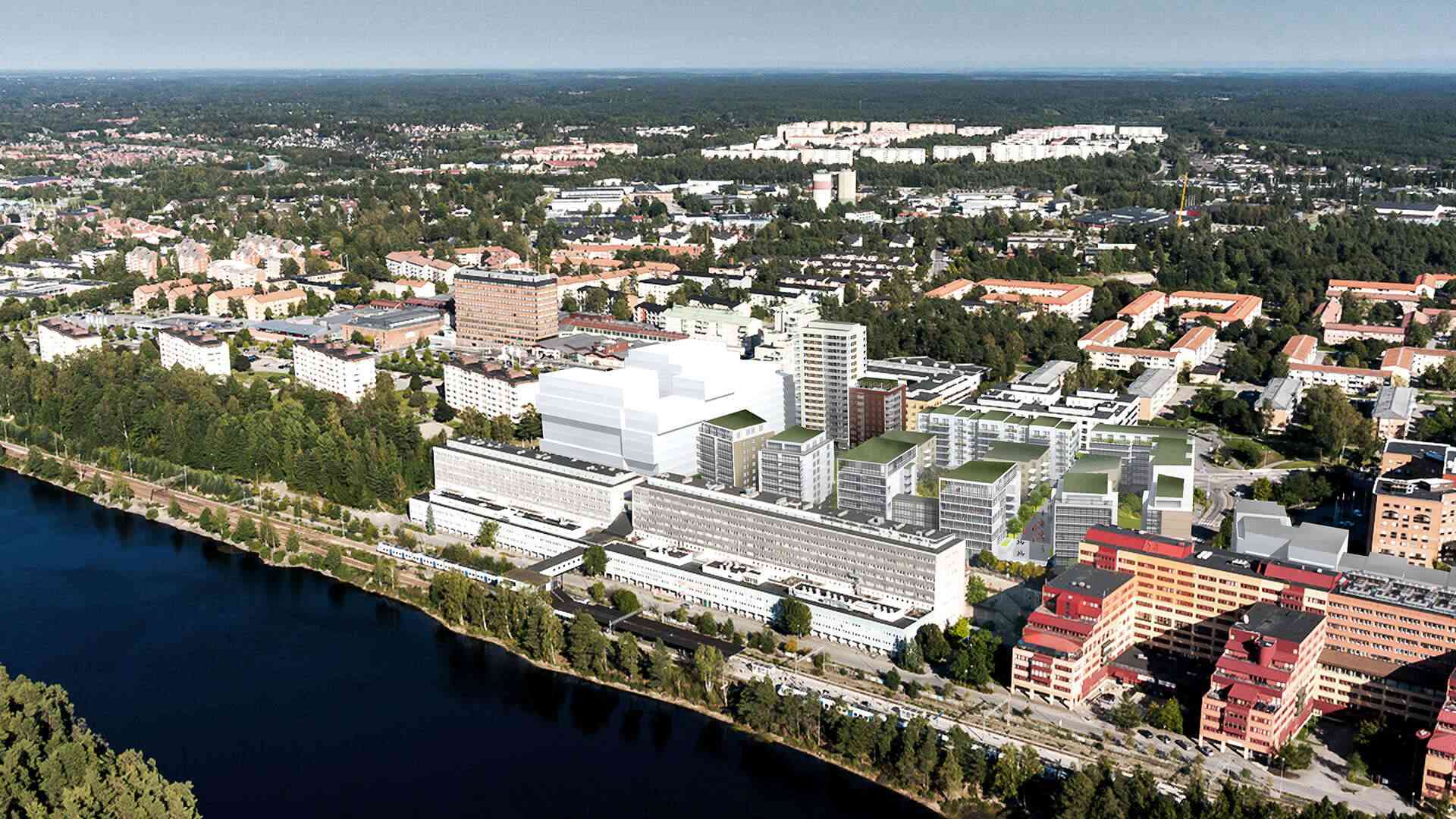 Flygvy över Haninge och placeringen av bostadshuset